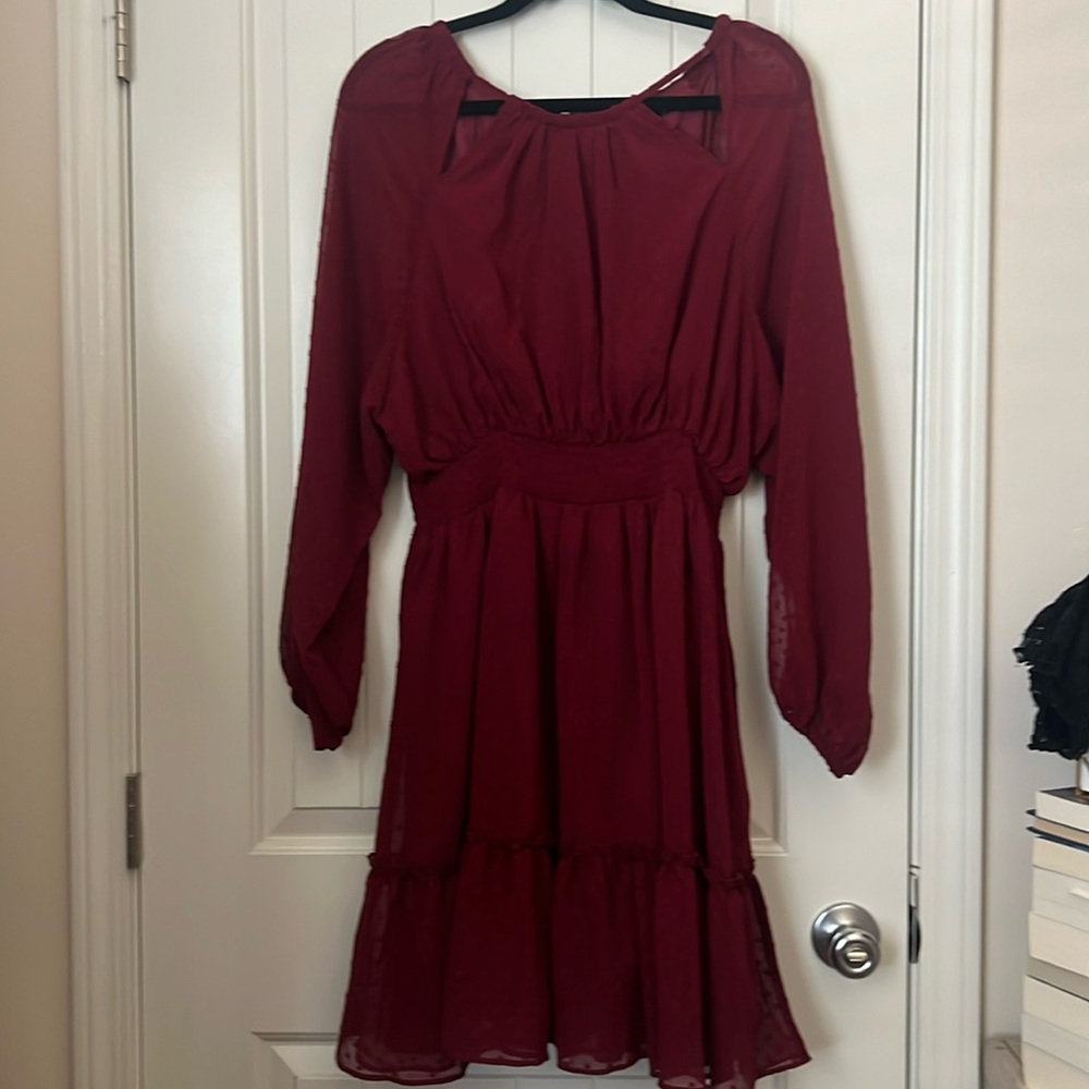 Prettywear Maroon Dot Mini Dress